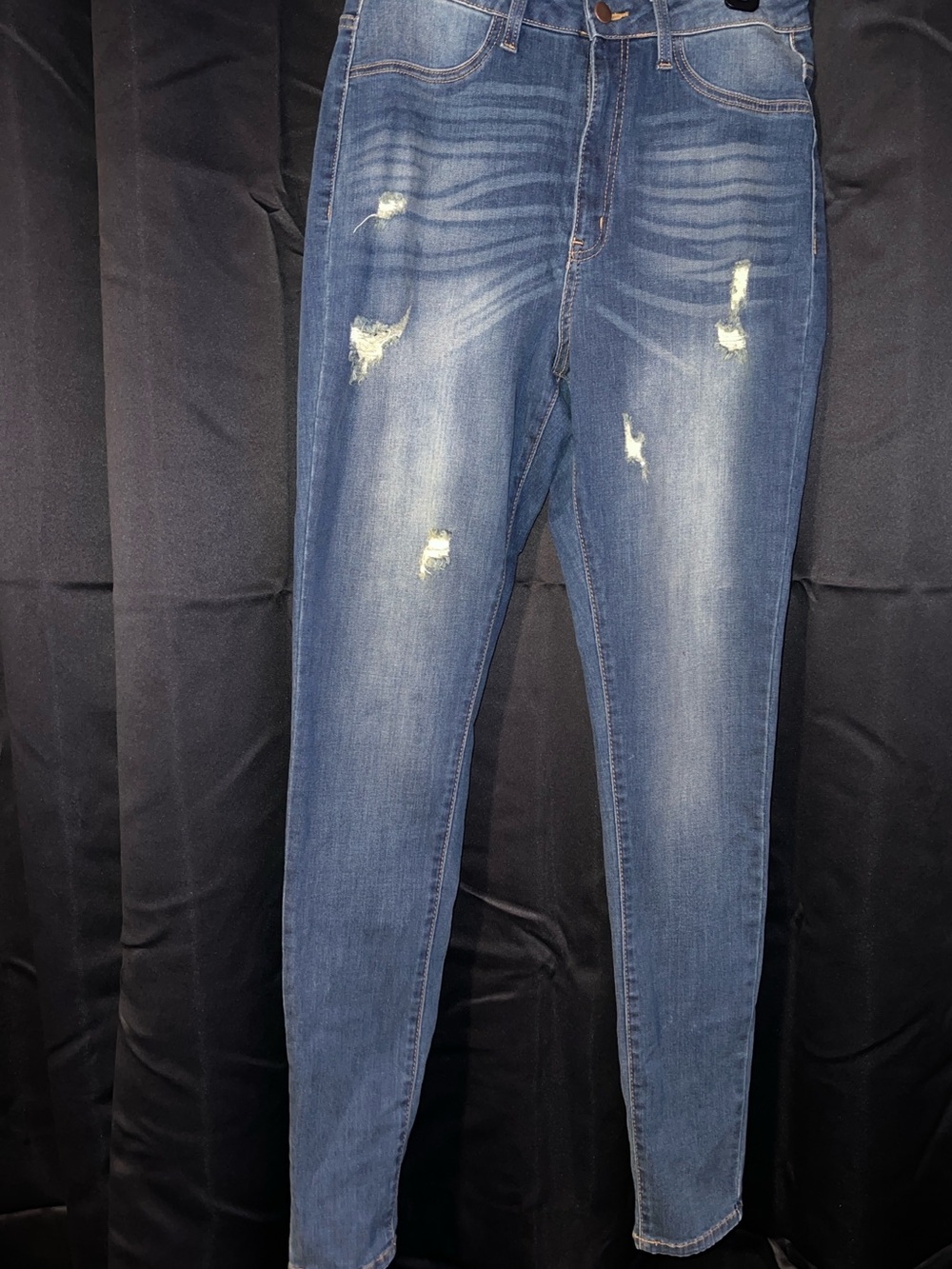 Fashion Nova Women's Blue Distressed Skinny Jeans